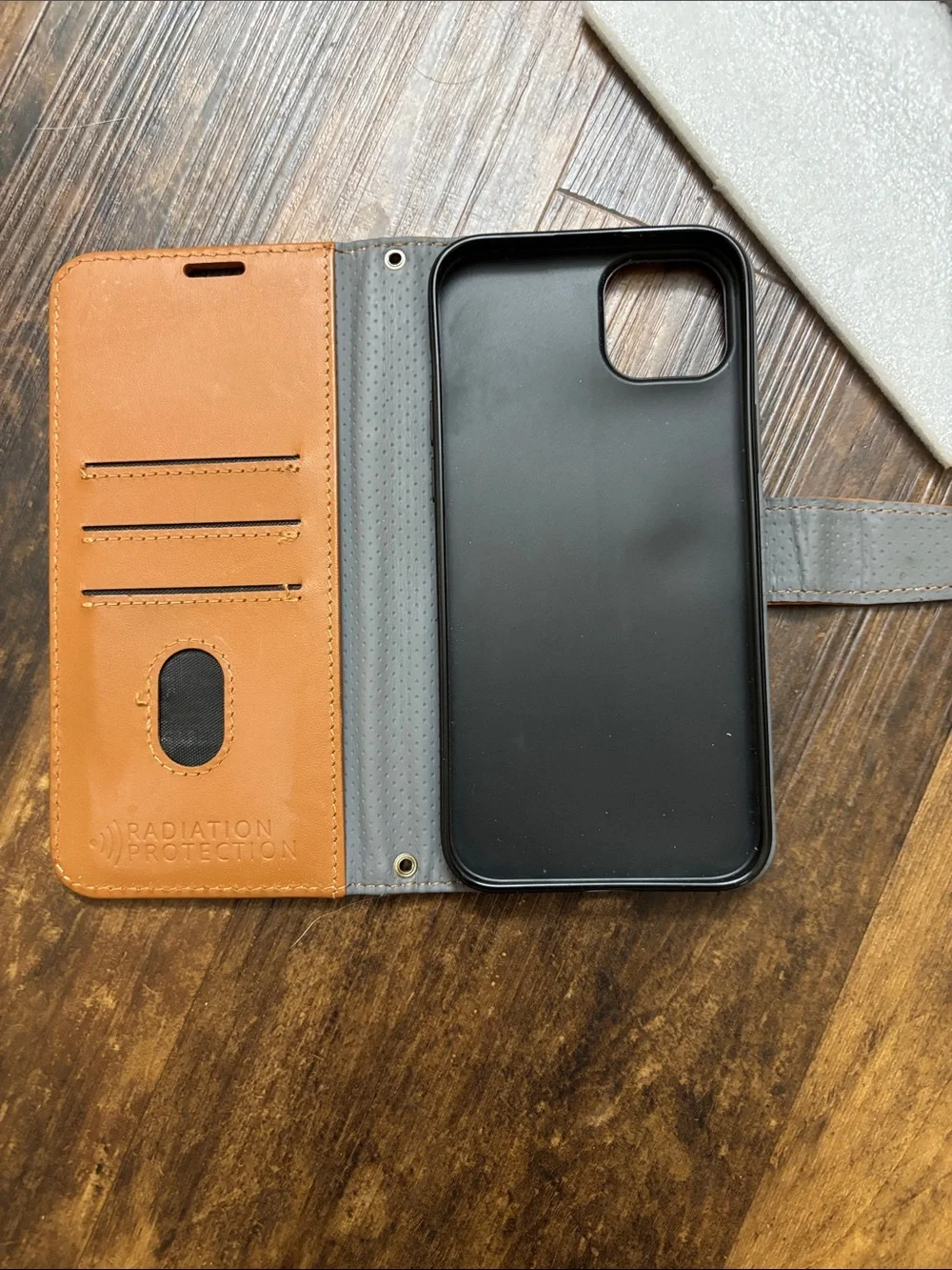 SafeSleeve Leather Wallet Case iPhone 15 Plus RFID EMF Blocker Brown